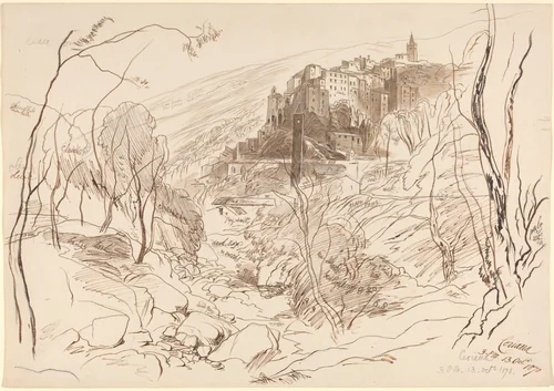 View of Ceriana by Edward Lear, drawing, 1870