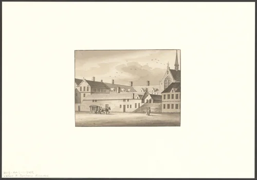 Gezicht op de Oudezijds Voorburgwal gezien naar het Sint Barbaraklooster by anonymous, drawing, 1700-1799