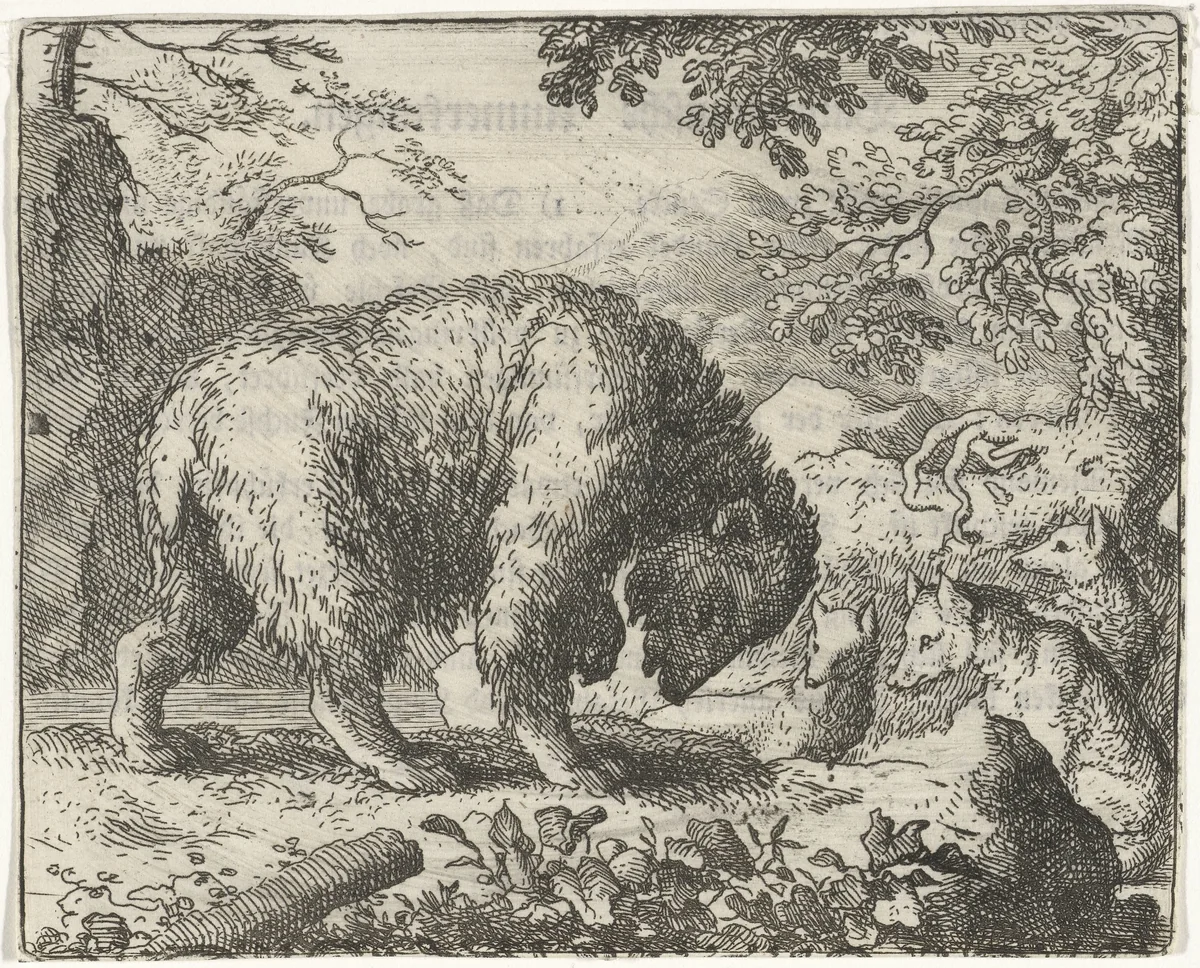 Reinaert de vos belooft Bruun de beer honing by Allaert van Everdingen, print, 1665-1675