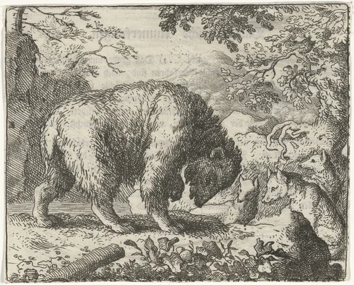 Reinaert de vos belooft Bruun de beer honing by Allaert van Everdingen, print, 1665-1675