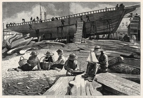 Ship-Building, Gloucester Harbor by Winslow Homer, print, 1873