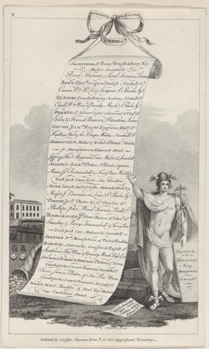 Trade Card for Miscellaneous Professions &c., Birmingham by Francis Eginton, print, 1800