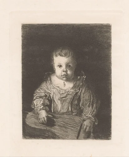 Kind met een gitaar by Léopold Flameng, print, 1873