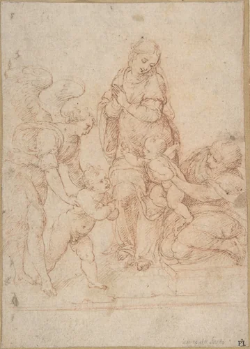 The Holy Family with the Infant St. John the Baptist and an Angel by Cesare da Sesto, drawing, 1477-1523