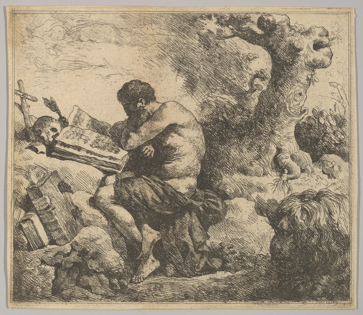 St. Jerome in a Landscape by Jean Jacques Lagrenée, print, 1762-1763