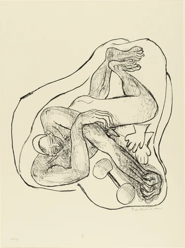 Sleeping Athlete (Schlafender Athlet) from Day and Dream by Max Beckmann, print, 1946