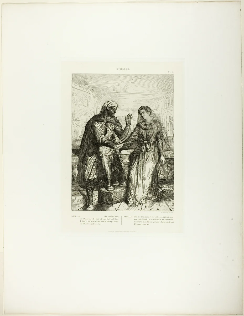 She Thank’d Me, plate 2 (act 1, scene 3), from Othello by Théodore Chassériau, print, 1844