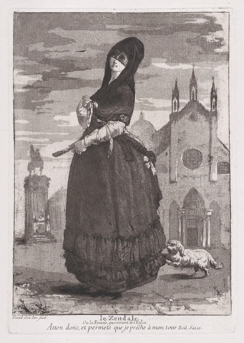 The Zendale, or the woman returning from church, from "Divers Portraits" by Giovanni David, print, 1775