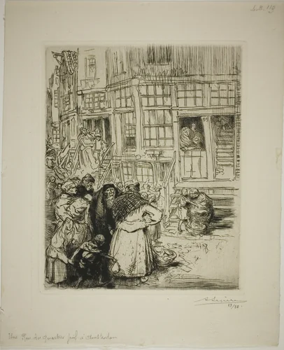 A Street in the Jewish Quarter, Amsterdam by Louis Auguste Lepère, print, 1901