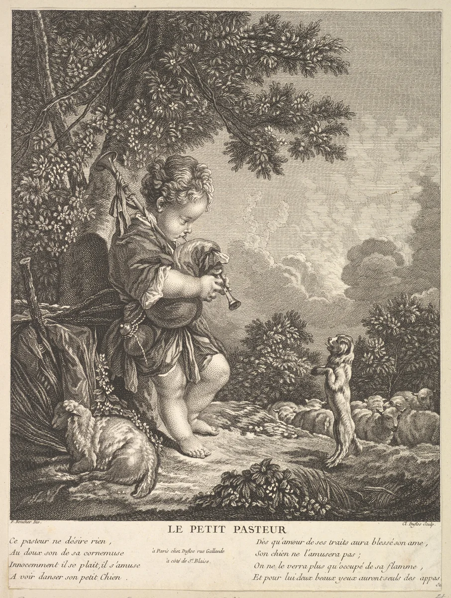 The Little Shepherd by Claude Augustin Duflos le Jeune, print, 1748-1758