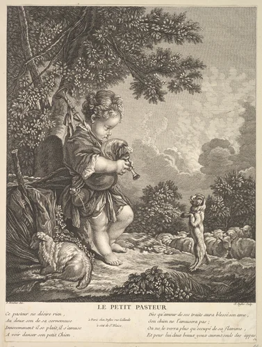 The Little Shepherd by Claude Augustin Duflos le Jeune, print, 1748-1758