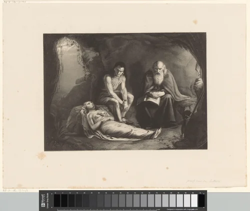 Chactas en kluizenaar bij lichaam van Atala by Frederik Hendrik Weissenbruch, print, 1856