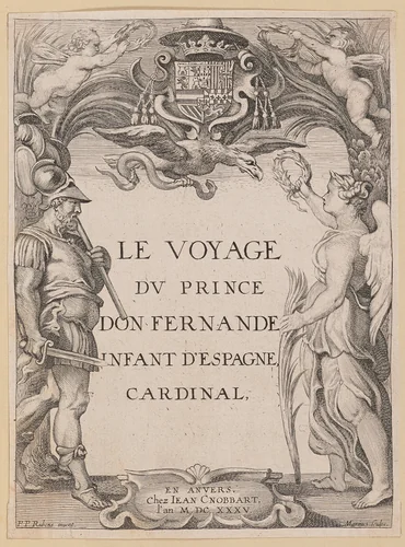 Title Page for Le Voyage Dv Prince Don Fernande Infant d'Espange, Cardinal by Sir Peter Paul Rubens, print, 1635