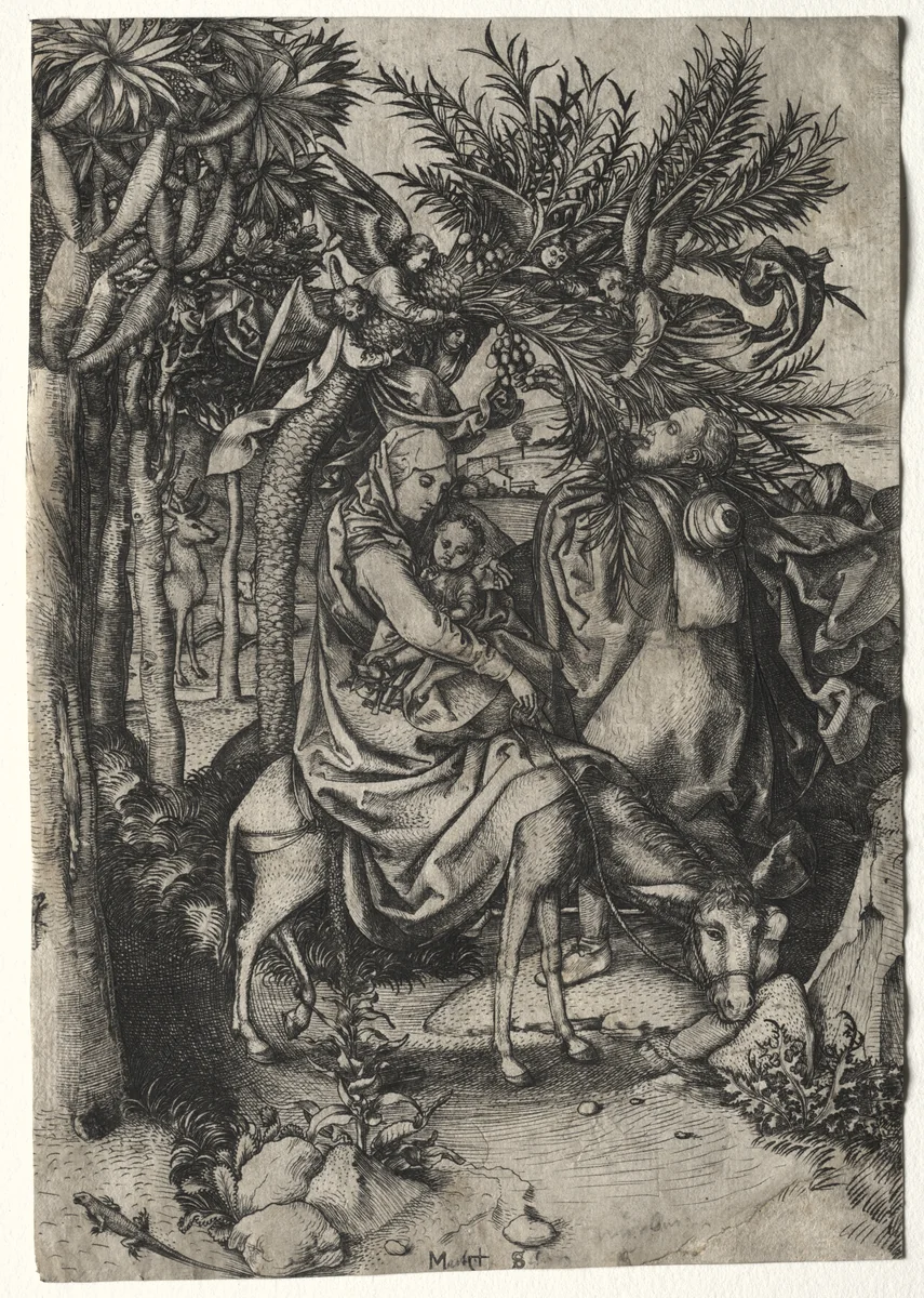 Life of the Virgin: The Flight into Egypt by Martin Schongauer, print, 1465-1480