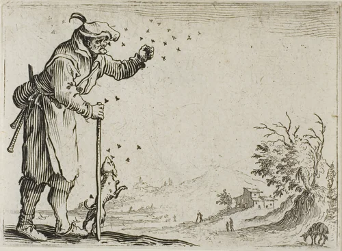 The Peasant Attacked by Bees, from The Caprices by Jacques Callot, print, 1617-1627
