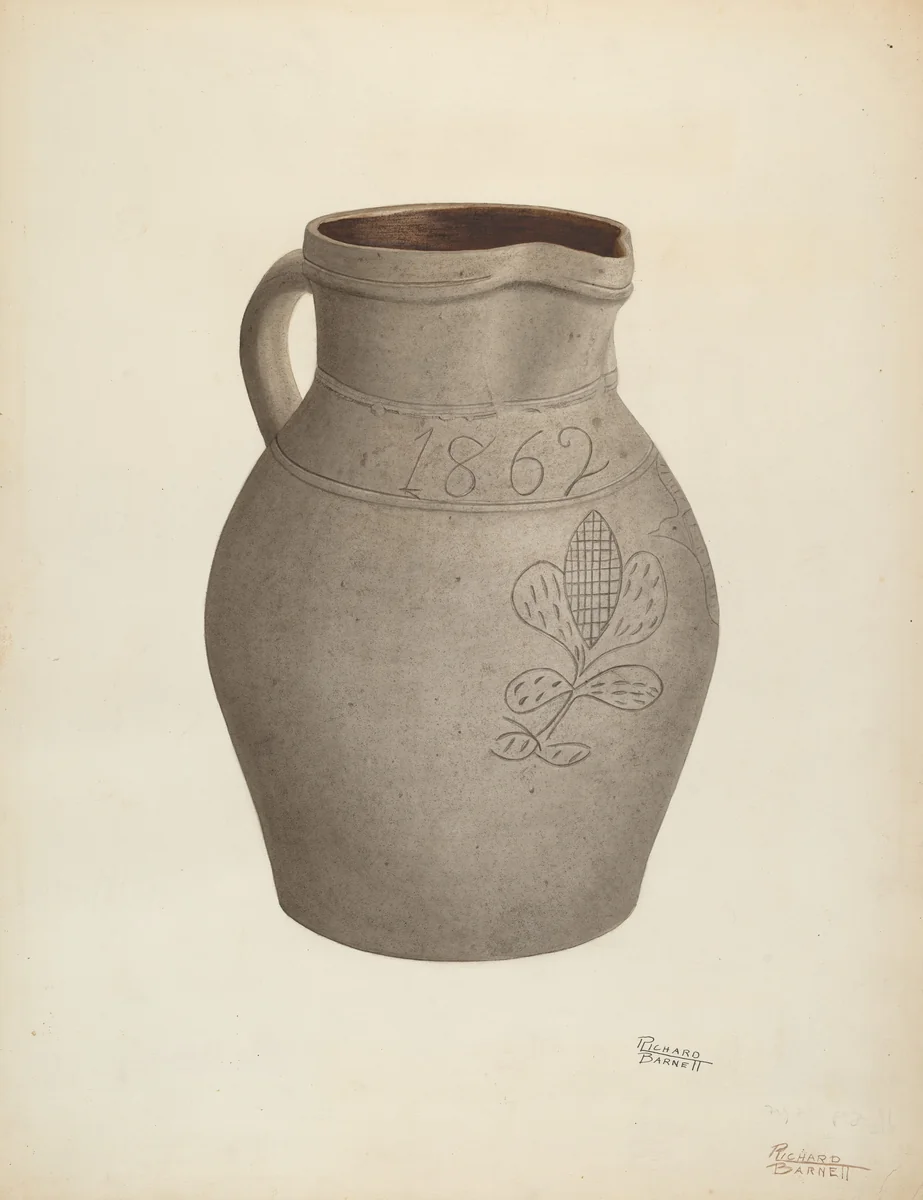 Stoneware Pitcher by Richard Barnett, index of american design, 1939
