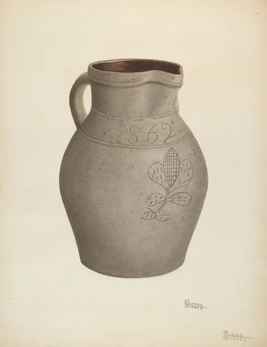 Stoneware Pitcher by Richard Barnett, index of american design, 1939
