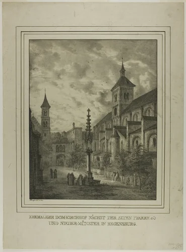 Former Cathedral Churchyard near the Old Rectory and Minster in Regensberg by Domenico Quaglio, print, 1818