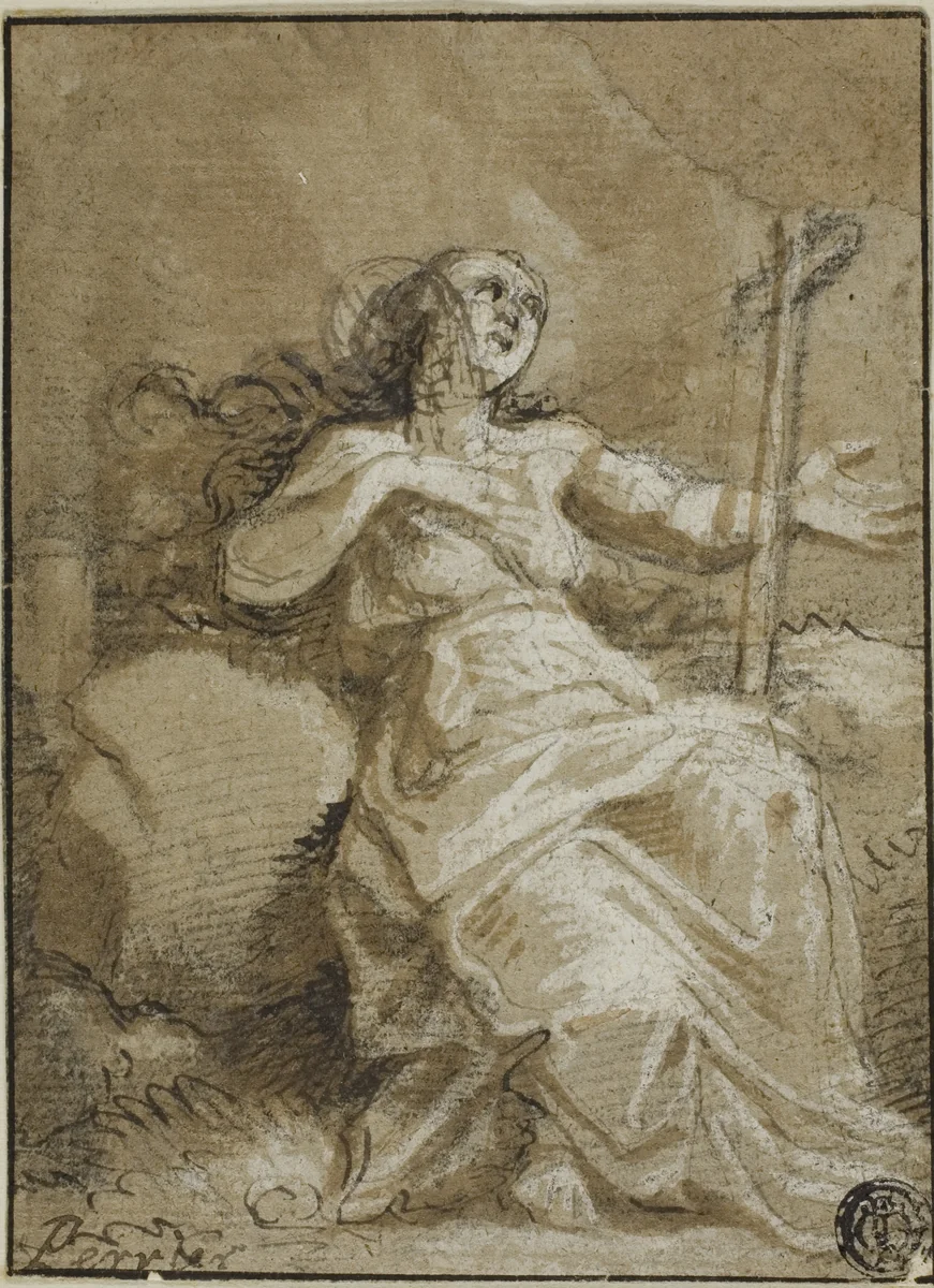 Magdalen in the Desert by François Perrier, drawing, 1610-1650