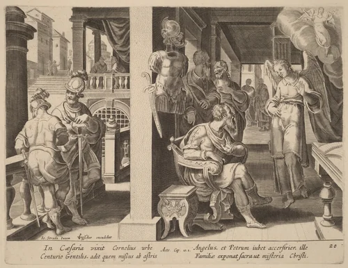 The Angel Commands Cornelius to Fetch Saint Peter by Philip Galle, print, 1537-1612