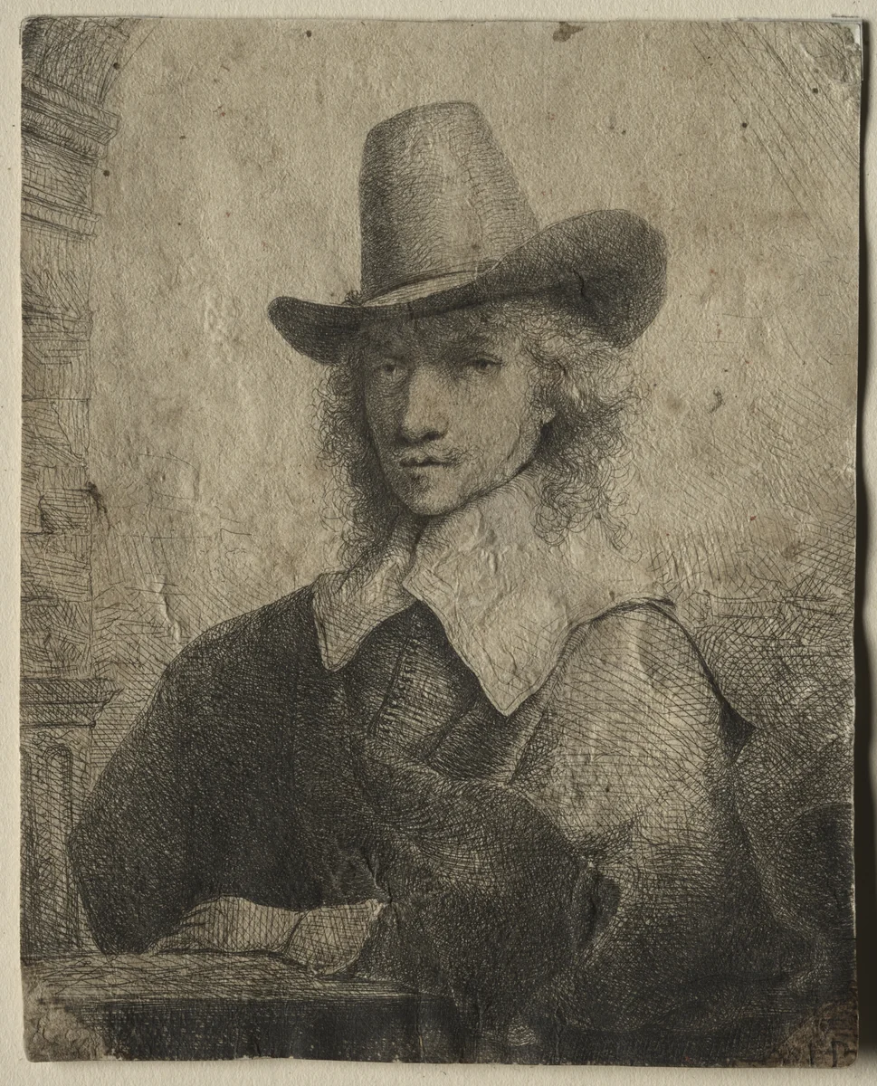 Portrait of a Man with a High Hat by Ferdinand Bol, print, 1642-1651