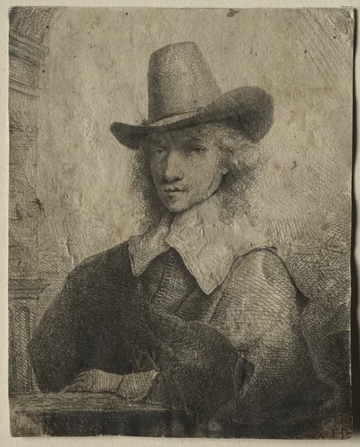 Portrait of a Man with a High Hat by Ferdinand Bol, print, 1642-1651