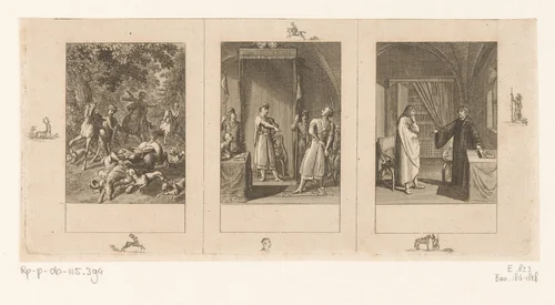 Drie voorstellingen uit de geschiedenis van Polen by Daniel Nikolaus Chodowiecki, print, 1796