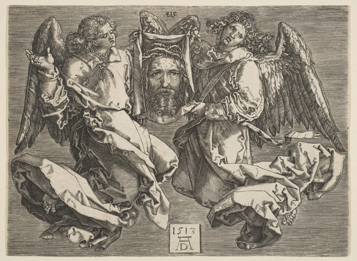 The Sudarium Carried by Two Angels, copy by Albrecht Dürer, print, 1548-1619