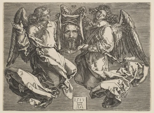 The Sudarium Carried by Two Angels, copy by Albrecht Dürer, print, 1548-1619