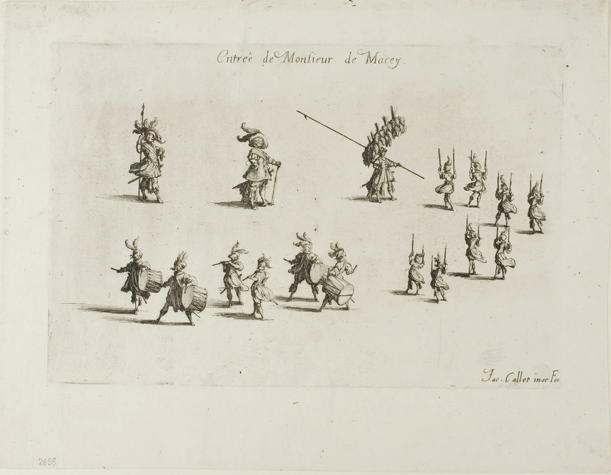 Entry of M. de Macey, from The Combat at the Barrier by Jacques Callot, print, 1627