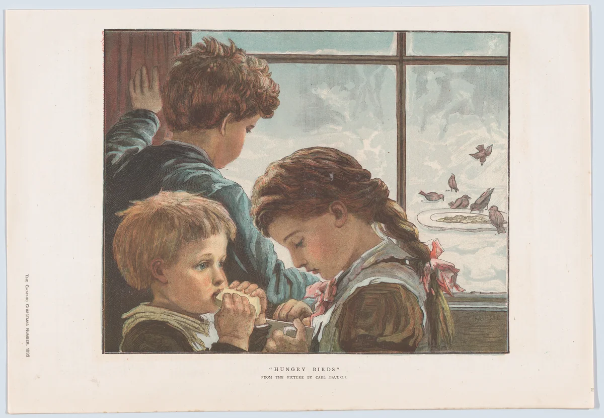 Hungry Birds, from "The Graphic" Christmas Number by Karl Wilhelm Friedrich Bauerle, print, 1882