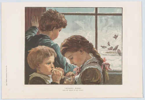 Hungry Birds, from "The Graphic" Christmas Number by Karl Wilhelm Friedrich Bauerle, print, 1882