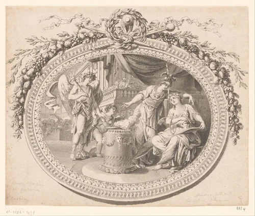 Allegorie op het huwelijk tussen Lodewijk XVI van Frankrijk en Marie Antoinette by Pierre Laurent Auvray, print, 1770