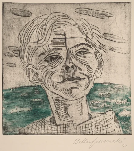 Man at the Sea, Self-portrait (Mann am Meer, Selbstporträt) by Walter Gramatté, print, 1923