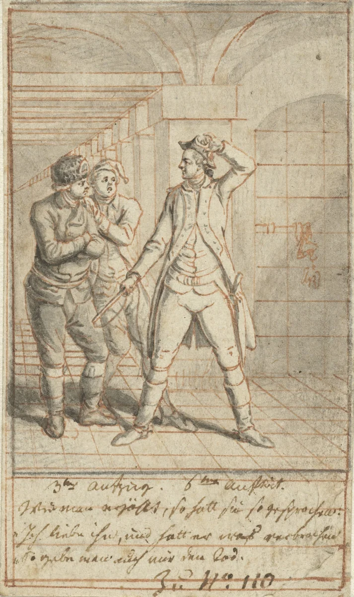 Courchemin met Himmelsturm en cipier by Daniel Nikolaus Chodowiecki, drawing, 1770-1775