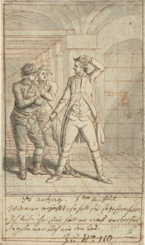 Courchemin met Himmelsturm en cipier by Daniel Nikolaus Chodowiecki, drawing, 1770-1775