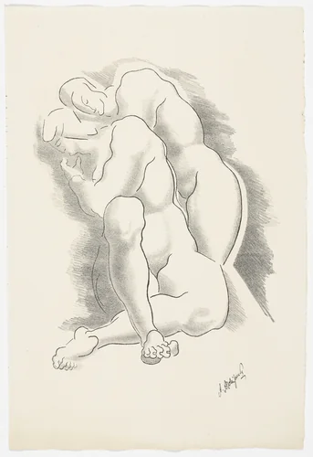 Untitled (Two Bending Figures) from the portfolio Alexandre Archipenko: Dreizehn Steinzeichnungen by Alexander Archipenko, print, 1921
