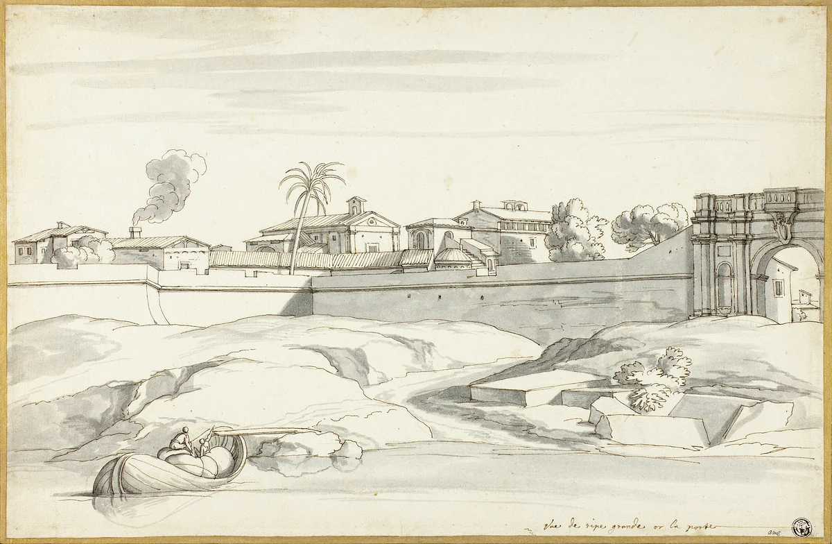 Landscape along a River by Michel Ange Houasse, drawing, 1680-1730