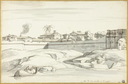 Landscape along a River by Michel Ange Houasse, drawing, 1680-1730