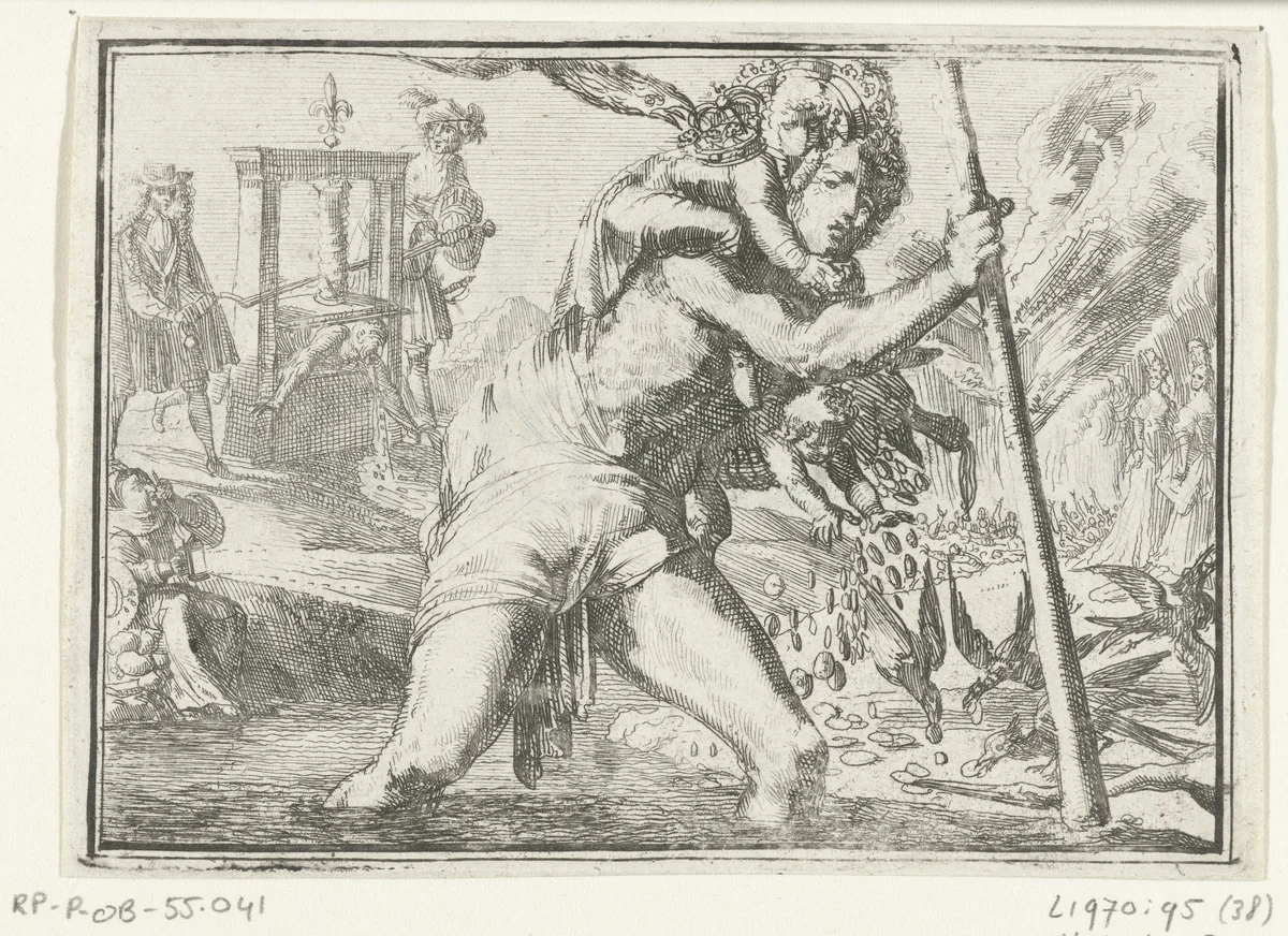 Titelblad voor het pamflet: De Groote Christoffel, 1702 by Romeyn de Hooghe, print, 1702