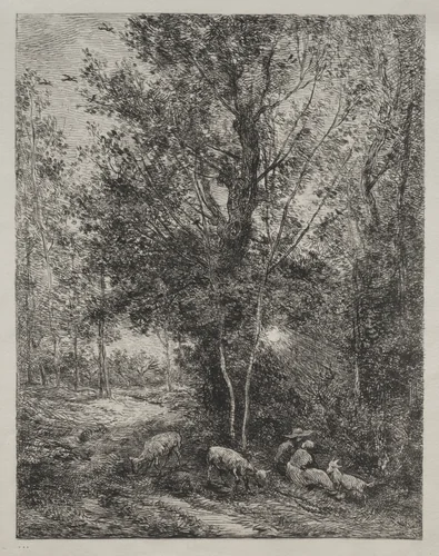 The Shepherd and the Shepherdess by Charles-François Daubigny, print, 1874