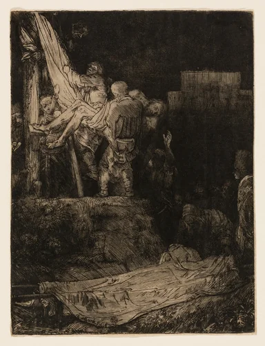 The Descent from the Cross by Torchlight by Rembrandt van Rijn, print, 1654