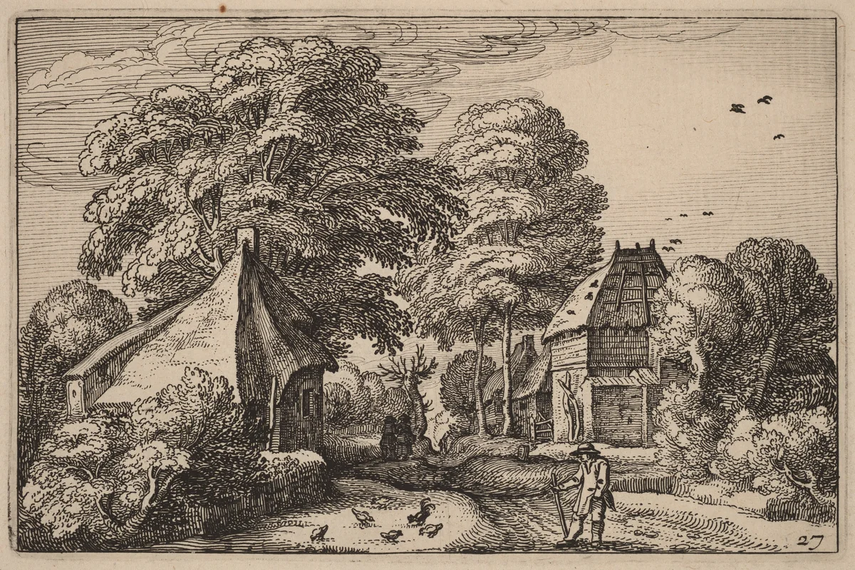 Road with Barn and Cottages by Claes Jansz Visscher, print, 1612