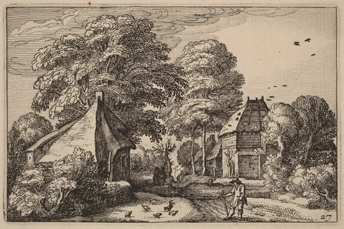Road with Barn and Cottages by Claes Jansz Visscher, print, 1612