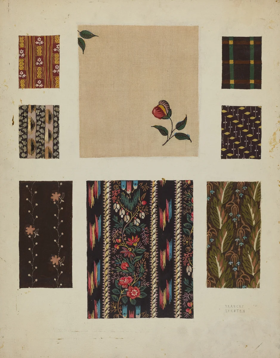 Materials from Patchwork Bedspread by Frances Lichten, index of american design, 1936