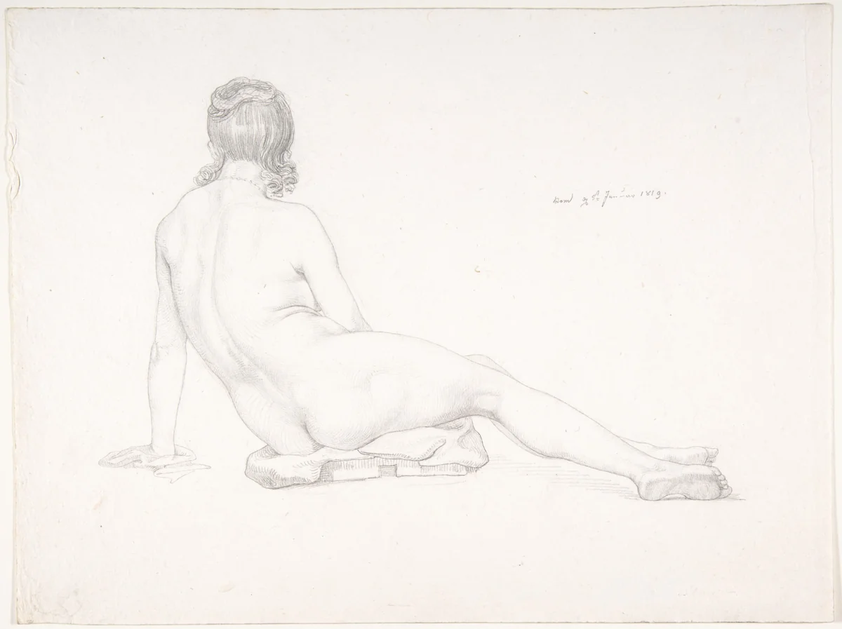 Seated Female Nude Seen from the Back by Samuel Amsler, drawing, 1819