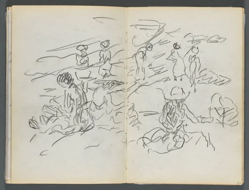 Sketchbook, The Dells, N° 127, page 100 & 101: Figures on a Beach by Maurice Prendergast, book, 1919-1921
