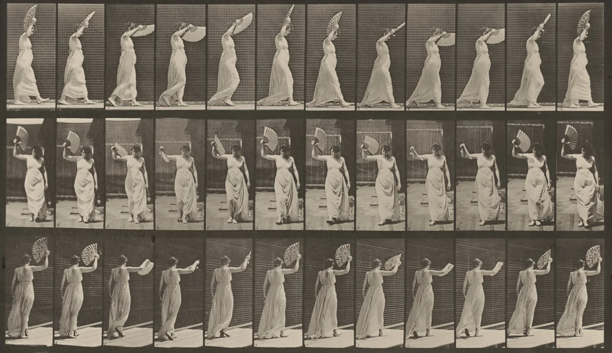 Plate Number 41. Walking; flirting a fan by Eadweard Muybridge, photograph, 1887
