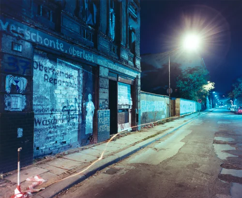 Mulackstrasse 37: Slide Projection of Former Kosher Butcher Shop and Laundry, 1930, Berlin by Shimon Attie, photograph, 1992