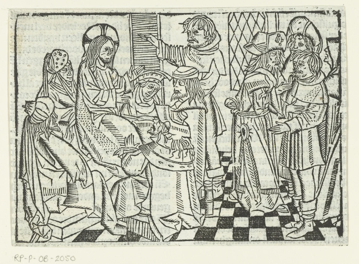 Christus geneest de man met een verdorde hand by Unknown, print, 1480-1500